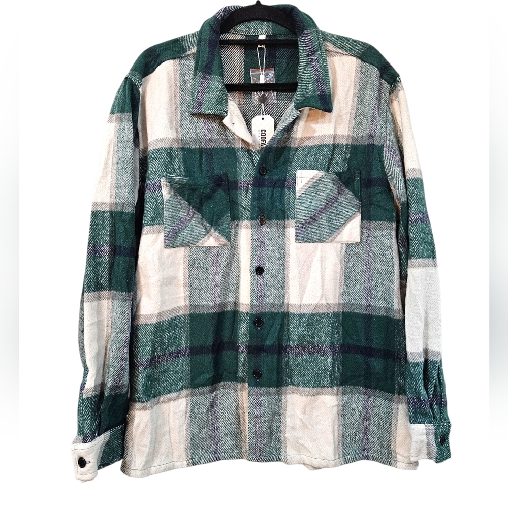 NWT Coofandy Stylish Comfy Flannel Plaid Shirt Size L